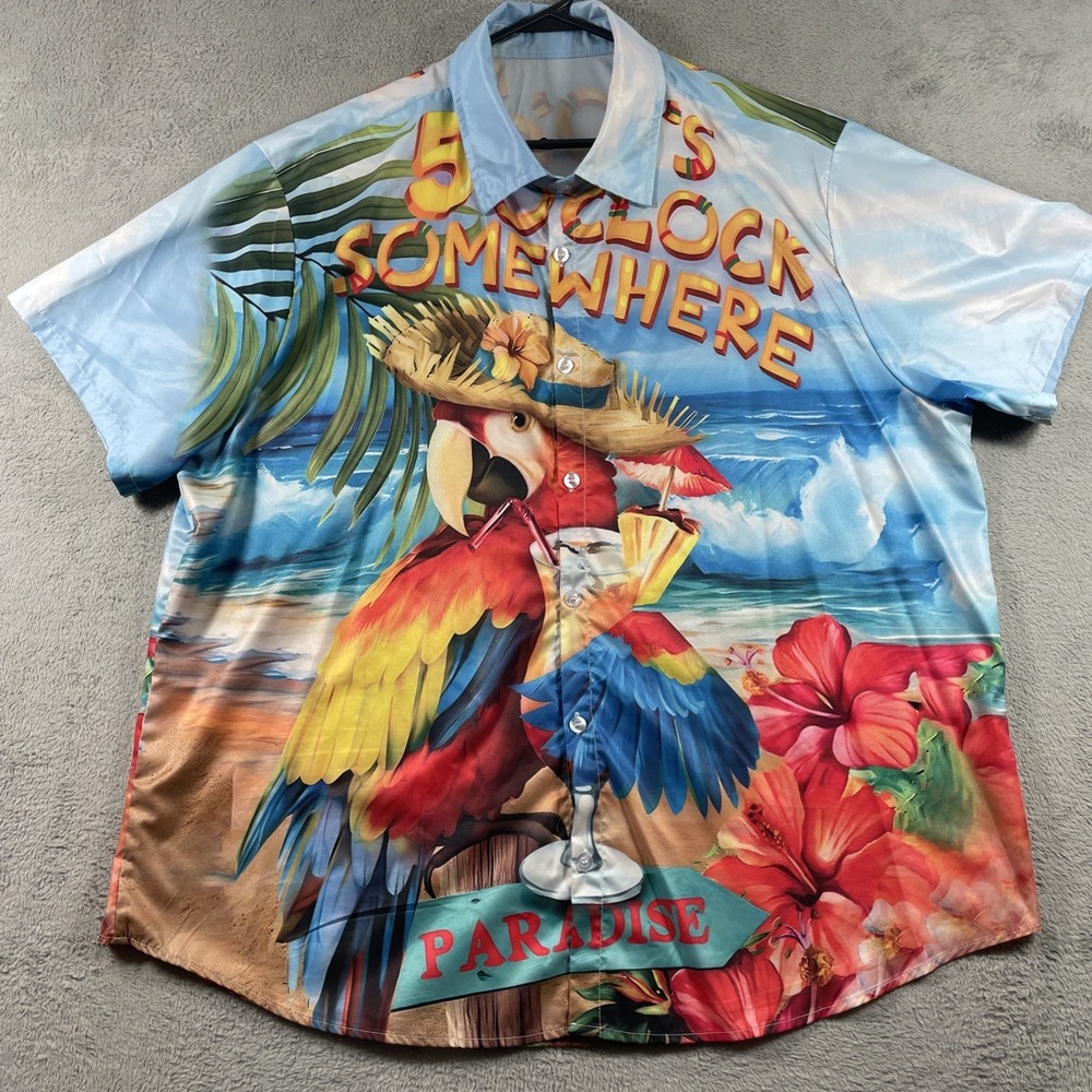 Colorful All Over Print Shirt Men 3XL Button Up Beach Tropical Hawaiian Casual